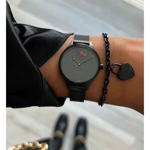 Women's Hello Kitty Black Stainless Steel Mesh Bracelet Watch 30mm